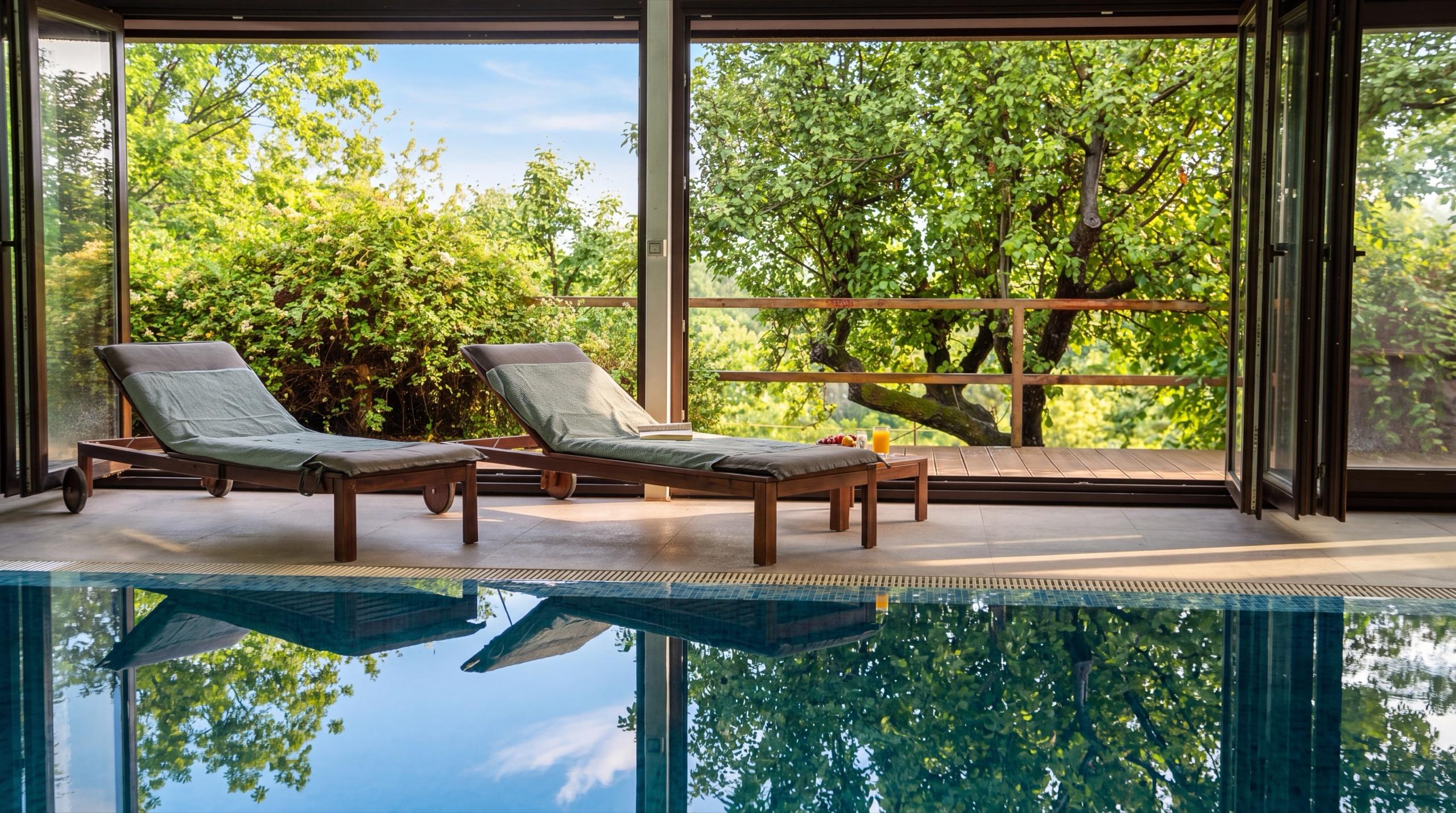 Piscina interioară încălzită de la Hidden Hills, cu lumină naturală